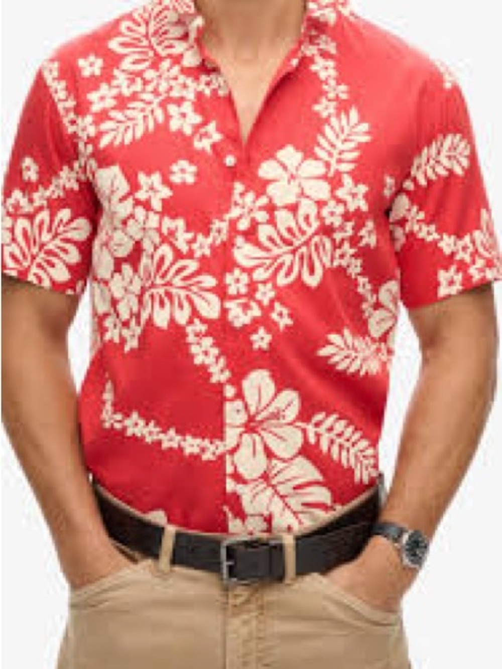 Superdry Red Floral Short-Sleeve Button-Down Shirt